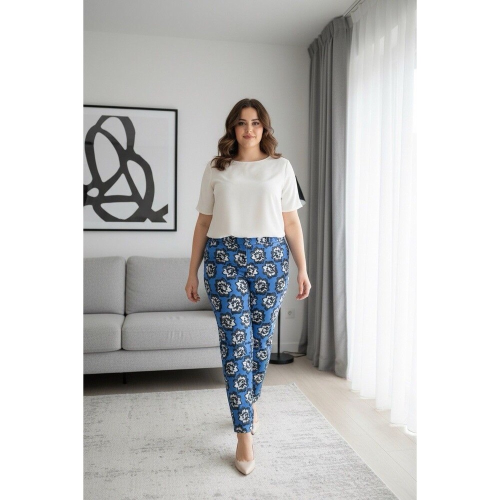 Lane Bryant Lena Modernist Blue Floral Ankle Women’s Pants Size 14 Summer